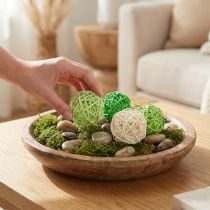 Artikel Rattan Deko-Kugeln Ø5cm aus Holz, Hellgrün, Grün und Creme, 24 Stück