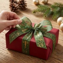 Artikel Geschenkband mit Drahtkante Rentier Grün Gold 25mm x 18m