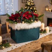 Artikel Filztasche mit Kunstfellrand 38cm x 24cm x 20cm Petrol