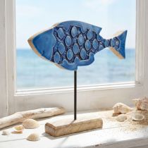 Artikel Fisch aus Mangoholz Blau auf Ständer 25 × 24,5 cm