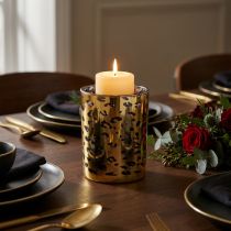 Artikel Windlicht Glas Leopardenmuster Gold für Tischdekoration 12 cm