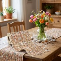 Artikel Tischband aus Polyester in Beige mit Glitter-Details, B19cm L1,5m – Retro Patchwork-Design für Tischdekoration
