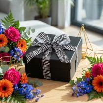 Artikel Geschenkband Polyester Zebramuster 25mm x 20m Schwarz-Weiss