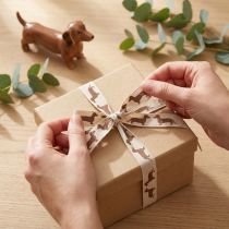 Artikel Geschenkband aus Polyester mit Dackelmotiv 15mm x 18m in Creme und Braun für Dekoration und Basteln