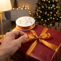 Artikel Geschenkband Stoff Orange mit Aufschrift Weihnachten 15mm x 18m