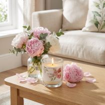 Artikel Duftkerze im Glas mit Rosenmotiv, Höhe 8,5 cm, Durchmesser Ø 7,5 cm, Peony Blush