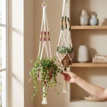 Artikel Blumenampel aus Seegras mit Makramee Ø12cm H85cm Creme 2er-Set