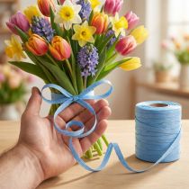 Artikel Kräuselband aus Baumwolle Blau 10mm x 100m – Nachhaltiges Geschenkband