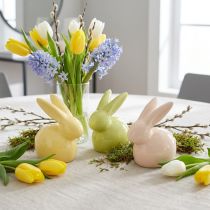 Artikel Keramik-Dekofiguren Hase 8,5 cm Gelb Grün Braun für Ostern 3er-Set
