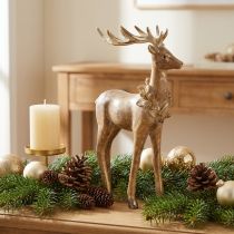 Artikel Dekofigur Hirsch mit Geweih 28cm Polyresin Braun mit Gold und Silber