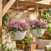 Artikel Hängender Blumentopf aus Stroh mit Metallgestell, Weiss, Ø28cm, H15cm, 2er-Set