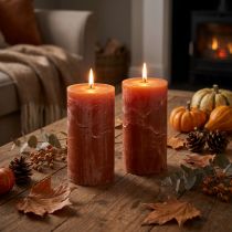 Artikel Stumpenkerzen 2er Set durchgefärbt Dunkelorange 85×150mm für Dekoration und Ambiente