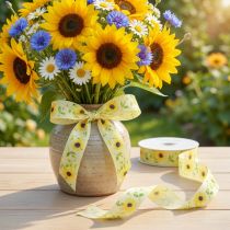 Artikel Geschenkband aus Polyester mit Sonnenblumenmuster, Gelb, 25 mm x 18 m