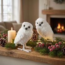 Artikel Dekofigur Eule aus Styropor mit Fell und Federn, Weiss, 15,5 cm, 2er-Set
