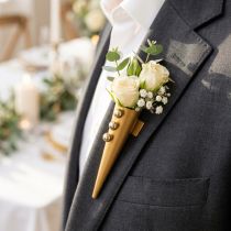 Artikel Hochzeitsanstecker mit Magnet aus Kunststoff und Metall, 7cm, matt Gold