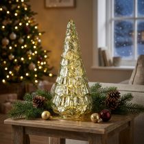Artikel Weihnachtsbaum LED Glas Grün Gold 38cm