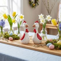 Artikel Dekofiguren Hühner aus Keramik 18,5 cm Weiss mit Rot Grauem Design 2er-Set Tischdekoration zu Ostern