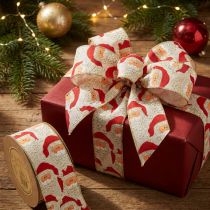Artikel Dekoband aus Polyester mit Nikolaus-Motiv 60mm x 10m Rot-Weiss