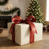 Artikel Dekoband Weihnachtsband Rot Gold Schrift „Christmas Time“ 15mm x 20m