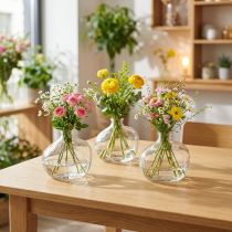 Artikel Kleine Glasvase modern, Mini Glasvase transparent, 11×6×10cm, Set mit 3 Stück