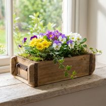 Artikel Pflanzkasten Holz aus Upcycling-Ziegelform mit Metallgriff 32×15×10 cm