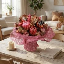 Artikel Trockenblumen-Arrangement in Pink aus Protea, Artischocke und Mohn, 38 cm, 580 g