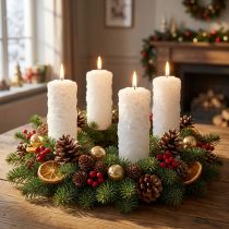 Artikel Adventskerzen Set 4 Stück - Stumpenkerzen aus Wachs 150x60 mm Weiss mit Schneeballstruktur