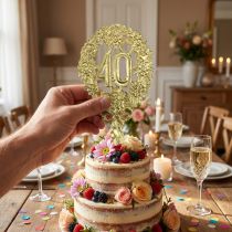 Artikel Jubiläumszahl 40 aus Karton Ø 8 cm Gold mit Drahtstecker – 10 Stück