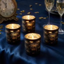 Artikel 6er-Set Windlichter Glas Schwarz-Gold mit Feuerwerksdesign, 9 cm