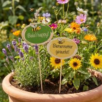 Artikel Gartenstecker aus Holz 25,5cm Weiss Grün Gelb Motiv Biene 20 Stück
