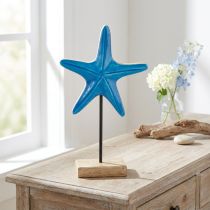 Artikel Seestern-Dekoration aus Mangoholz auf Sockel, Blau, Höhe 25 cm