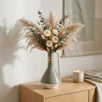 Artikel Vintage Deko-Kanne aus Metall mit Henkel Grau-Creme-Gold Ø18cm H33cm für Trockenblumen