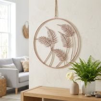 Artikel Wanddekoration Metallring mit Farnblättern Rosé Ø52cm