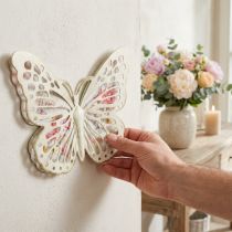 Artikel Wanddeko Metall Schmetterling mit Rosenmotiv, 29,5 cm, cremeweiss