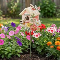 Artikel Gartenstecker aus Metall mit Vogelhaus-Motiv, 76,5 cm, bunt