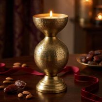 Artikel Kerzenhalter aus Metall mit orientalischem Muster, 25 cm, Messingoptik
