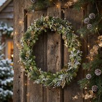Artikel Trockenkranz aus Eichenlaub und Kardendistel Ø45cm Weiss-Gold für Weihnachtsdekoration