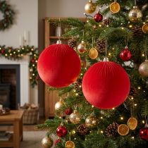 Artikel Weihnachtskugeln Rot aus Samt Ø 25 cm zum Aufhängen im 2er-Set