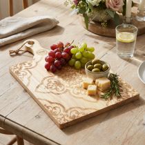 Artikel Deko Schneidebrett rechteckig Mangoholz 33×29cm mit floralem Motiv