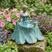 Artikel Vogeltränke Gartenfigur aus Polyresin, Mädchen im Blütenkleid, H 33,5 cm, Bronze-Grün