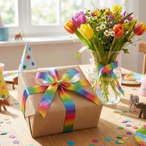 Artikel Regenbogen Geschenkband aus Polyester 15mm x 18m für Dekoration und Bastelarbeiten
