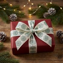 Artikel Weihnachtsband mit Schneeflocken-Motiv 25mm x 20m in Weiss-Grün aus Baumwolle und Polyamid mit Drahtkante