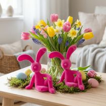 Artikel Deko Hase sitzend 22cm aus Kunststoff mit samtiger Oberfläche in Pink, 2 Stück für Wohn- und Bürodekoration