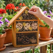 Artikel Balkon Insektenhotel aus Holz mit Solarleuchten, Orange, 23x24cm