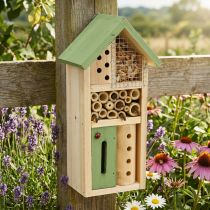 Artikel Insektenhotel aus Holz mit grünem Dach, 26 cm hoch, für Garten und Balkon
