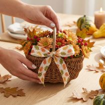 Artikel Stoff-Geschenkband Creme mit Eichenblättern 15mm x 18m – Herbstdekoration