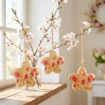 Artikel Holzanhänger Blütenmotiv Natur Pink 9 cm – 4 Stück