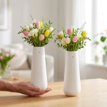 Artikel Keramikvase Weiss Gold mit Vogelmotiv Ø6,5cm H19cm 2er Set für Dekoration