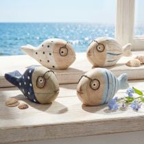 Artikel Deko-Fische Holz mit Metallbrille Natur Weiss Blau 11–13 cm 4 Stück