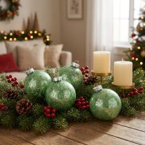 Artikel Weihnachtskugeln aus Glas, grün marmoriert, Ø 6 cm, H 6,5 cm, 24 Stück